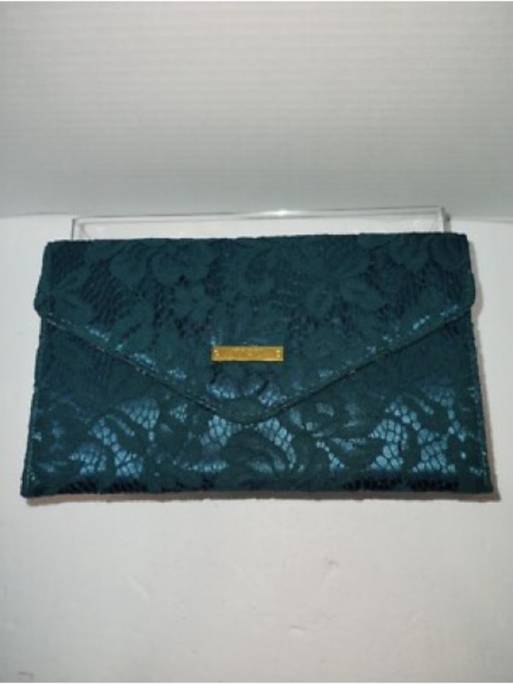 IMAN Teal Lace Envelope Clutch with Gold Accent